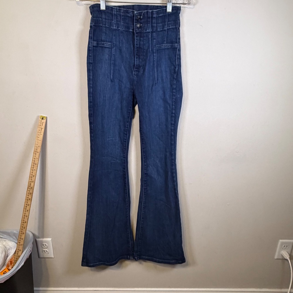 We The Free Womens Flare Jeans High Rise Corset Waist Dark Wash Blue Size 27